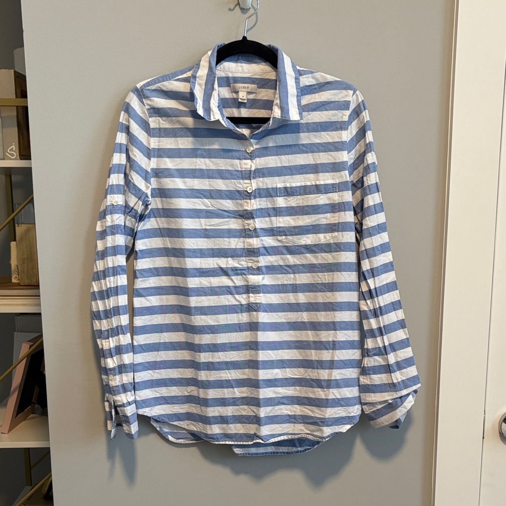 J. Crew Light Blue and White Striped Button Down Shirt